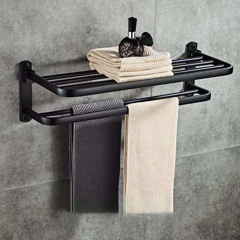Space Aluminum Bathroom Folding Shelf, Wall-Mounted Organizer, Home Decor