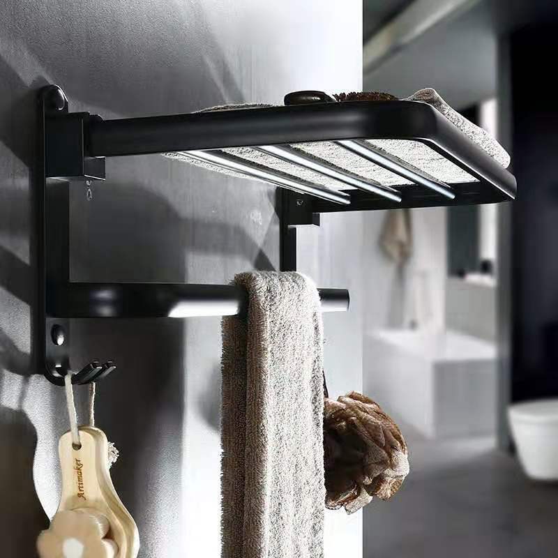 Space Aluminum Bathroom Folding Shelf, Wall-Mounted Organizer, Home Decor