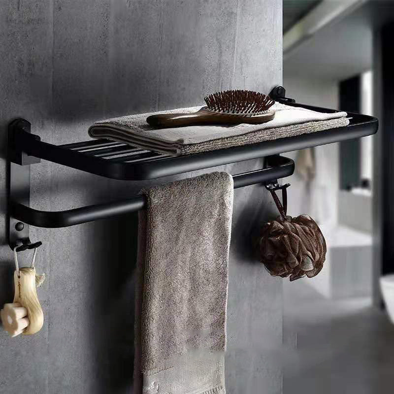 Space Aluminum Bathroom Folding Shelf, Wall-Mounted Organizer, Home Decor